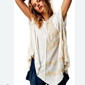 Free People Palermo Ecru Floral Embroidery Tunic size small